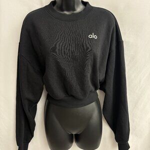 ALO Yoga Cropped Accolade Crewneck Black Size S Casual Athleisure Top Sweatshirt
